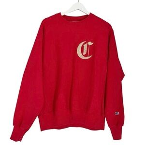 Champion Reverse Weave Men’s Logo Crewneck Sweatshirt Red‎ Gold Size Medium